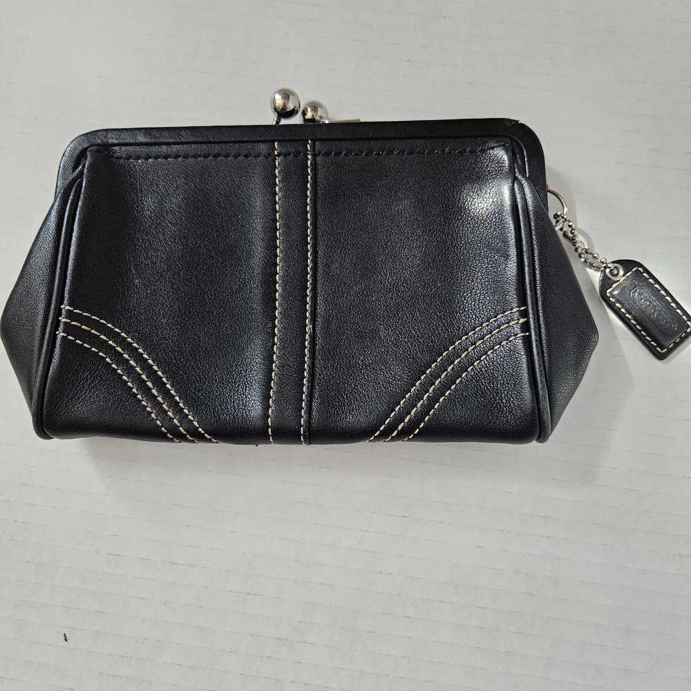 Coach Black Leather Clutch with Silver Accents
